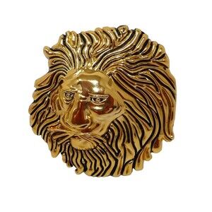 Gold Tone Large Lion Head Belt Buckle